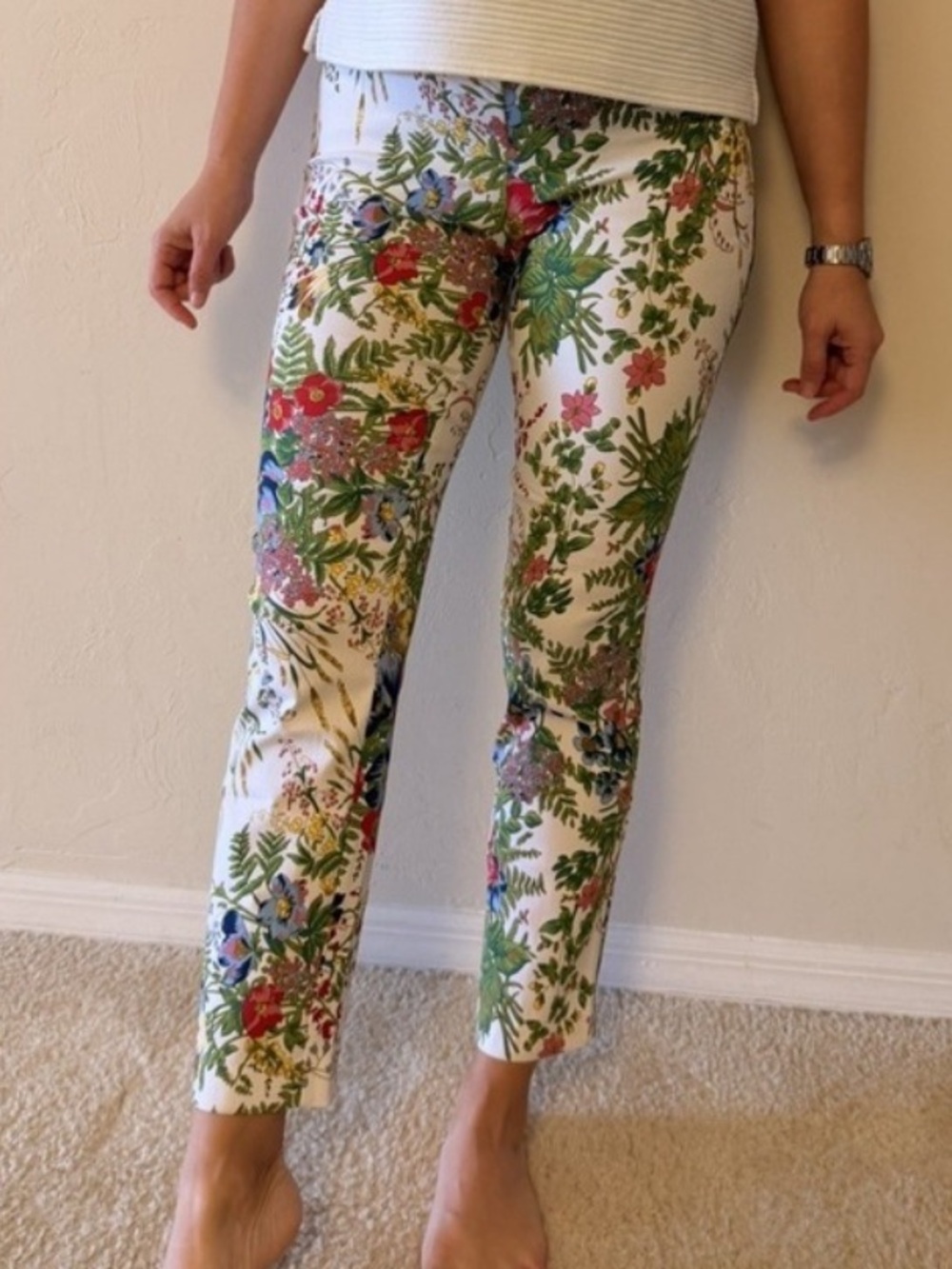 Floral Print Straight-Leg Pants - White Floral